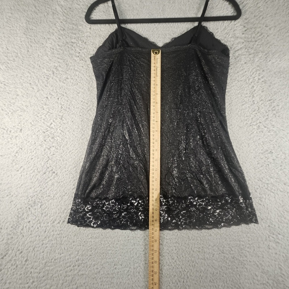 Vtg Vanity Cami Top Junior L Black Metallic Lace Trim Crinkle Y2K Whimsigoth 90s - Picture 6 of 10